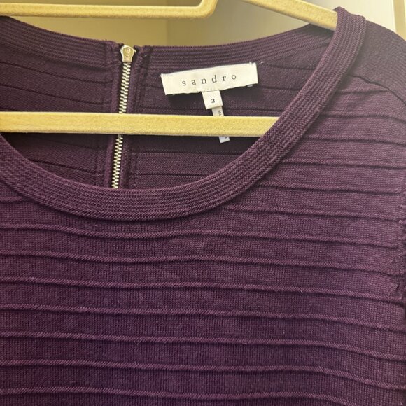 Sandro Knitted Rib Fit & Flare Mini Dress Purple Flare Size 3 - Picture 11 of 16